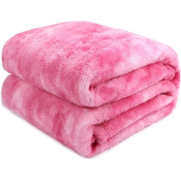 Pink Fleece Blanket Soft Cozy Throw Blanket Tie Dye Plush Warm Blanket for Bed - Picture 7 of 7